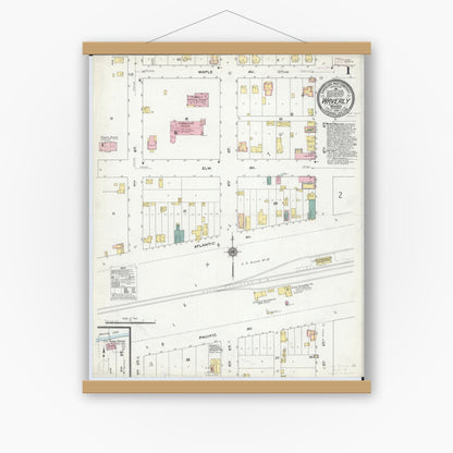 Old map wall art mockup — magnetic wood frame on white wall — Sanborn Fire Insurance Map from Waverly, Wright County, Minnesota (1909), Sheet #0001