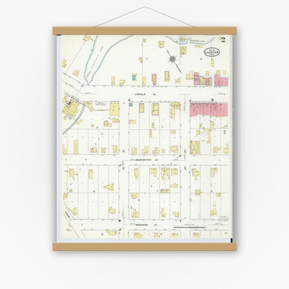Old map wall art mockup — magnetic wood frame on white wall — Sanborn Fire Insurance Map from Lakeview, Montcalm County, Michigan (1911), Sheet #0002
