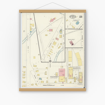 Old map wall art mockup — magnetic wood frame on white wall — Sanborn Fire Insurance Map from Mount Vernon, Knox County, Ohio (1913), Sheet #0023