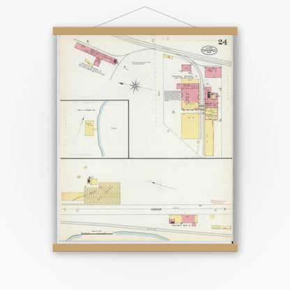 Old map wall art mockup — magnetic wood frame on white wall — Sanborn Fire Insurance Map from Chicopee, Hampden County, Massachusetts (1902), Sheet #0024