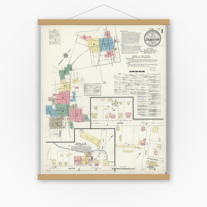 Old map wall art mockup — magnetic wood frame on white wall — Sanborn Fire Insurance Map from Souderton, Montgomery County, Pennsylvania (1914) - Complete Map Set