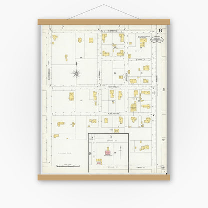 Old map wall art mockup — magnetic wood frame on white wall — Sanborn Fire Insurance Map from Gainesville, Alachua County, Florida (1903), Sheet #0008