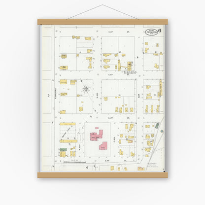 Old map wall art mockup — magnetic wood frame on white wall — Sanborn Fire Insurance Map from Crookston, Polk County, Minnesota (1900), Sheet #0006