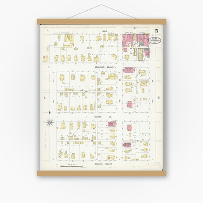 Old map wall art mockup — magnetic wood frame on white wall — Sanborn Fire Insurance Map from Fairfield, Wayne County, Illinois (1907), Sheet #0005