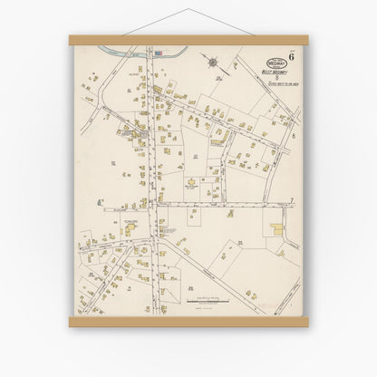 Old map wall art mockup — magnetic wood frame on white wall — Sanborn Fire Insurance Map from Medway, Norfolk County, Massachusetts (1922), Sheet #0006