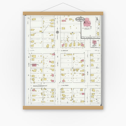 Old map wall art mockup — magnetic wood frame on white wall — Sanborn Fire Insurance Map from Upper Sandusky, Wyandot County, Ohio (1921), Sheet #0005