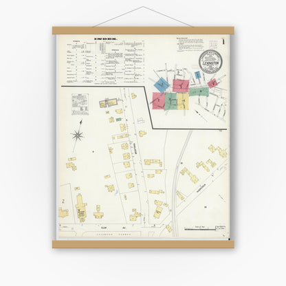 Old map wall art mockup — magnetic wood frame on white wall — Sanborn Fire Insurance Map from Lexington, Middlesex County, Massachusetts (1908) - Complete Map Set