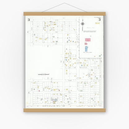 Old map wall art mockup — magnetic wood frame on white wall — Sanborn Fire Insurance Map from Rocksprings, Edwards County, Texas (1948), Sheet #0003
