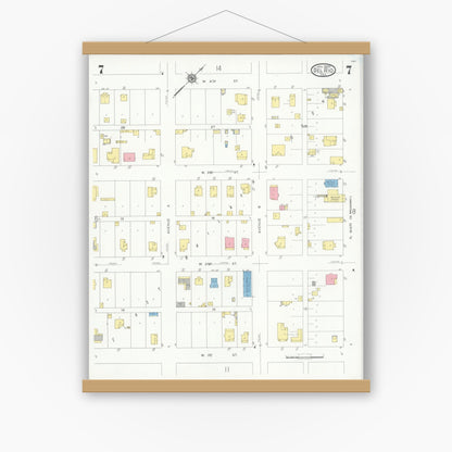 Old map wall art mockup — magnetic wood frame on white wall — Sanborn Fire Insurance Map from Del Rio, Val Verde County, Texas (1930), Sheet #0007