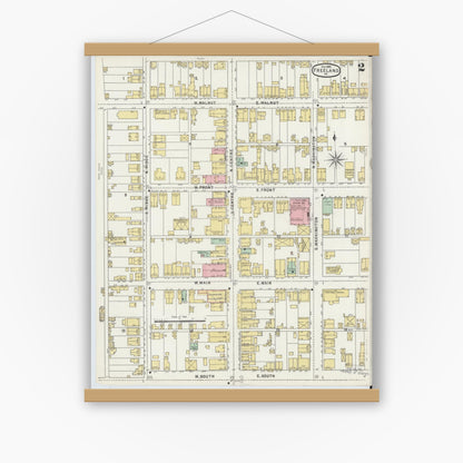 Old map wall art mockup — magnetic wood frame on white wall — Sanborn Fire Insurance Map from Freeland, Luzerne County, Pennsylvania (1895), Sheet #0002