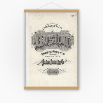 Old map wall art mockup — magnetic wood frame on white wall — Sanborn Fire Insurance Map from Boston, Suffolk County, Massachusetts (1899), Sheet #0001