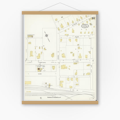 Old map wall art mockup — magnetic wood frame on white wall — Sanborn Fire Insurance Map from Live Oak, Suwanee County, Florida (1912), Sheet #0010