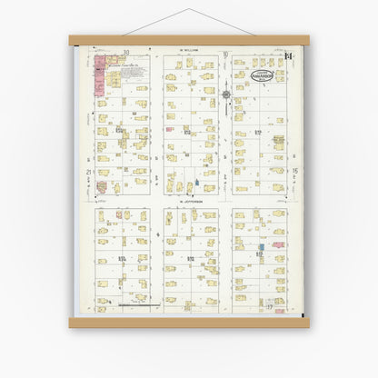 Old map wall art mockup — magnetic wood frame on white wall — Sanborn Fire Insurance Map from Ann Arbor, Washtenaw County, Michigan (1916), Sheet #0014