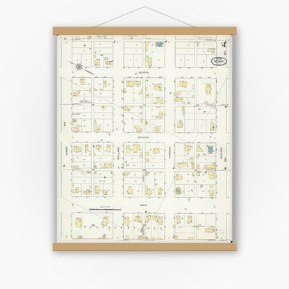 Old map wall art mockup — magnetic wood frame on white wall — Sanborn Fire Insurance Map from Henry, Marshall County, Illinois (1913), Sheet #0004