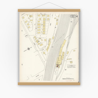 Old map wall art mockup — magnetic wood frame on white wall — Sanborn Fire Insurance Map from Needles, San Bernardino County, California (1910), Sheet #0004