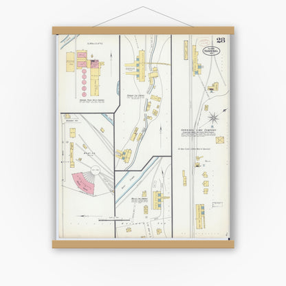 Old map wall art mockup — magnetic wood frame on white wall — Sanborn Fire Insurance Map from Hannibal, Marion County, Missouri (1899), Sheet #0028
