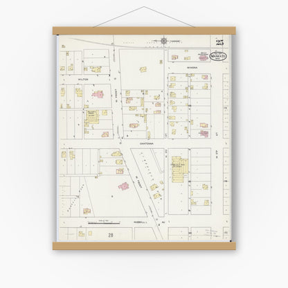 Old map wall art mockup — magnetic wood frame on white wall — Sanborn Fire Insurance Map from Mankato, Blue Earth County, Minnesota (1914), Sheet #0025