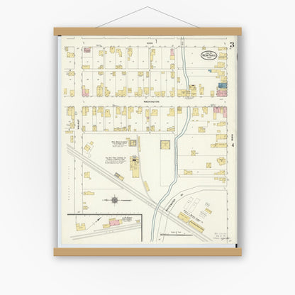 Old map wall art mockup — magnetic wood frame on white wall — Sanborn Fire Insurance Map from New Paris, Preble County, Ohio (1911), Sheet #0003