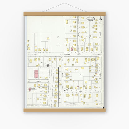 Old map wall art mockup — magnetic wood frame on white wall — Sanborn Fire Insurance Map from Wadsworth, Medina County, Ohio (1923), Sheet #0006