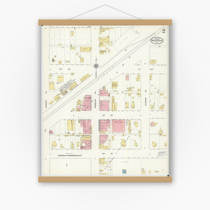 Old map wall art mockup — magnetic wood frame on white wall — Sanborn Fire Insurance Map from Montrose, Henry County, Missouri (1910), Sheet #0002