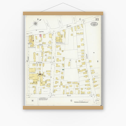 Old map wall art mockup — magnetic wood frame on white wall — Sanborn Fire Insurance Map from Peabody, Essex County, Massachusetts (1907), Sheet #0011
