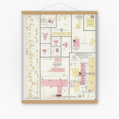 Old map wall art mockup — magnetic wood frame on white wall — Sanborn Fire Insurance Map from Denison, Grayson County, Texas (1903), Sheet #0025