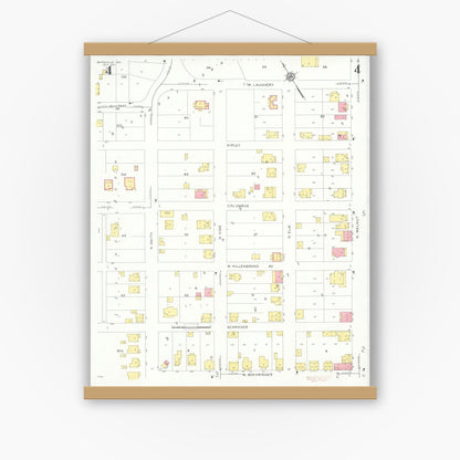 Old map wall art mockup — magnetic wood frame on white wall — Sanborn Fire Insurance Map from Batesville, Ripley County, Indiana (1931), Sheet #0004