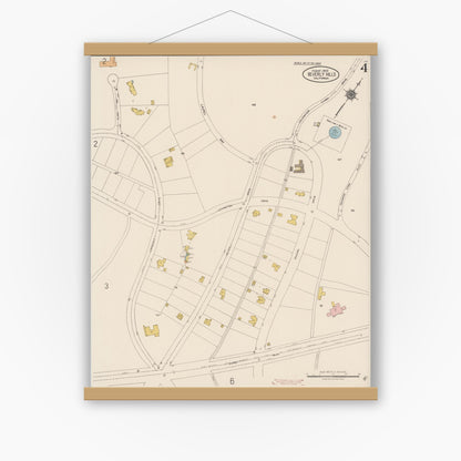 Old map wall art mockup — magnetic wood frame on white wall — Sanborn Fire Insurance Map from Beverly Hills, Los Angeles County, California (1922), Sheet #0004