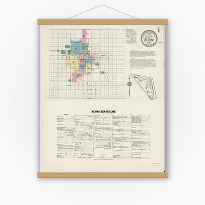 Old map wall art mockup — magnetic wood frame on white wall — Sanborn Fire Insurance Map from De Land, Volusia County, Florida (1915) - Complete Map Set