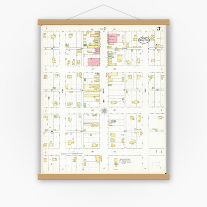 Old map wall art mockup — magnetic wood frame on white wall — Sanborn Fire Insurance Map from Moulton, Appanoose County, Iowa (1900), Sheet #0003