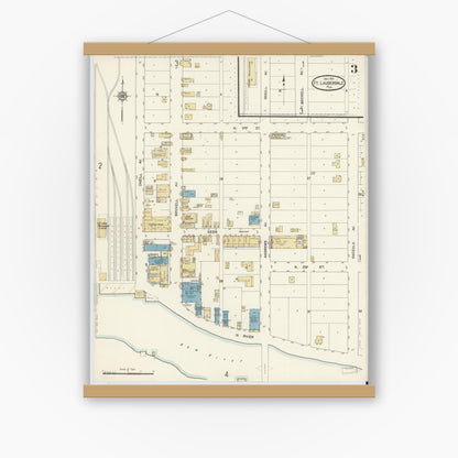 Old map wall art mockup — magnetic wood frame on white wall — Sanborn Fire Insurance Map from Fort Lauderdale, Broward County, Florida (1912), Sheet #0003