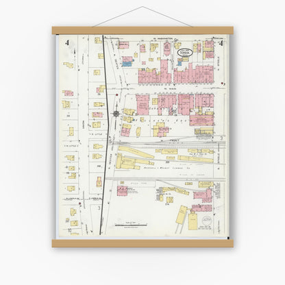 Old map wall art mockup — magnetic wood frame on white wall — Sanborn Fire Insurance Map from Ionia, Ionia County, Michigan (1924), Sheet #0004