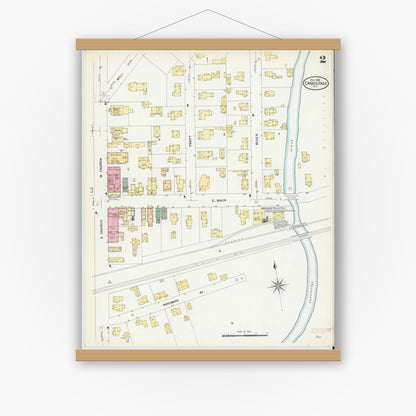 Old map wall art mockup — magnetic wood frame on white wall — Sanborn Fire Insurance Map from Canaseraga, Allegany County, New York (1908), Sheet #0002