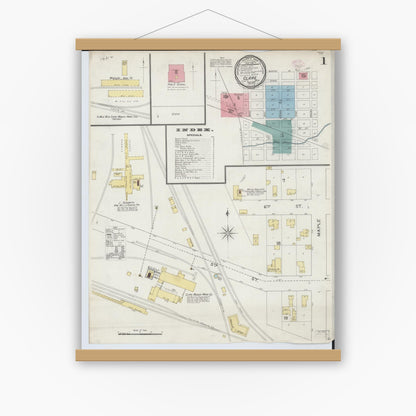 Old map wall art mockup — magnetic wood frame on white wall — Sanborn Fire Insurance Map from Clare, Clare County, Michigan (1894) - Complete Map Set