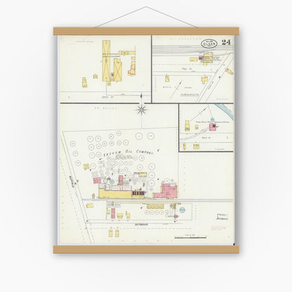 Old map wall art mockup — magnetic wood frame on white wall — Sanborn Fire Insurance Map from Olean, Cattaraugus County, New York (1898), Sheet #0024
