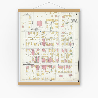 Old map wall art mockup — magnetic wood frame on white wall — Sanborn Fire Insurance Map from Covington, Miami County, Ohio (1899), Sheet #0002