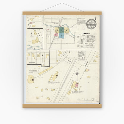 Old map wall art mockup — magnetic wood frame on white wall — Sanborn Fire Insurance Map from Cardington, Morrow County, Ohio (1912) - Complete Map Set