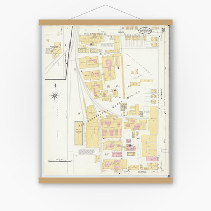 Old map wall art mockup — magnetic wood frame on white wall — Sanborn Fire Insurance Map from Bridgeton, Cumberland County, New Jersey (1908), Sheet #0002