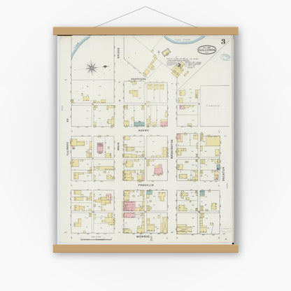 Old map wall art mockup — magnetic wood frame on white wall — Sanborn Fire Insurance Map from Golconda, Pope County, Illinois (1894), Sheet #0003