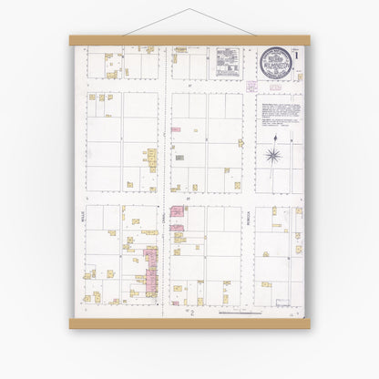 Old map wall art mockup — magnetic wood frame on white wall — Sanborn Fire Insurance Map from Wilmington, Los Angeles County, California (1907) - Complete Map Set