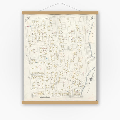 Old map wall art mockup — magnetic wood frame on white wall — Sanborn Fire Insurance Map from Bellmore, Nassau County, New York (1945), Sheet #0006