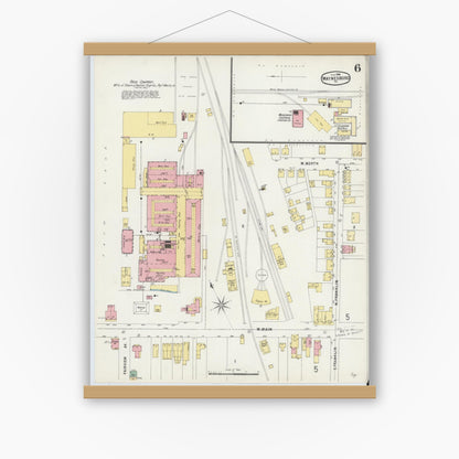 Old map wall art mockup — magnetic wood frame on white wall — Sanborn Fire Insurance Map from Waynesboro, Franklin County, Pennsylvania (1896), Sheet #0006