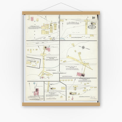 Old map wall art mockup — magnetic wood frame on white wall — Sanborn Fire Insurance Map from Nelsonville, Athens County, Ohio (1914), Sheet #0010