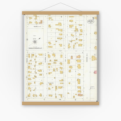 Old map wall art mockup — magnetic wood frame on white wall — Sanborn Fire Insurance Map from Neenah, Winnebago County, Wisconsin (1906), Sheet #0005