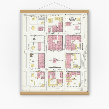 Old map wall art mockup — magnetic wood frame on white wall — Sanborn Fire Insurance Map from Mount Pleasant, Titus County, Texas (1920), Sheet #0002