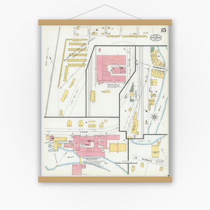 Old map wall art mockup — magnetic wood frame on white wall — Sanborn Fire Insurance Map from Hyde Park, Norfolk County, Massachusetts (1900), Sheet #0015