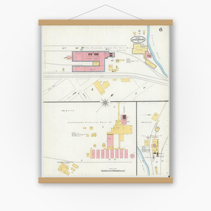 Old map wall art mockup — magnetic wood frame on white wall — Sanborn Fire Insurance Map from Johnsonburg, Elk County, Pennsylvania (1904), Sheet #0006
