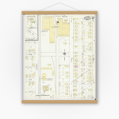 Old map wall art mockup — magnetic wood frame on white wall — Sanborn Fire Insurance Map from Celina, Mercer County, Ohio (1914), Sheet #0002