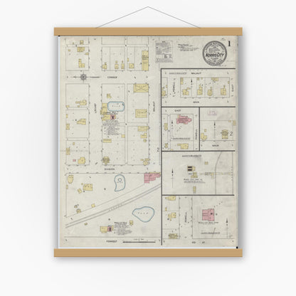 Old map wall art mockup — magnetic wood frame on white wall — Sanborn Fire Insurance Map from Norris City, White County, Illinois (1912) - Complete Map Set