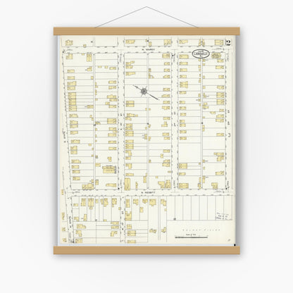Old map wall art mockup — magnetic wood frame on white wall — Sanborn Fire Insurance Map from Larksville, Luzerne County, Pennsylvania (1911), Sheet #0002